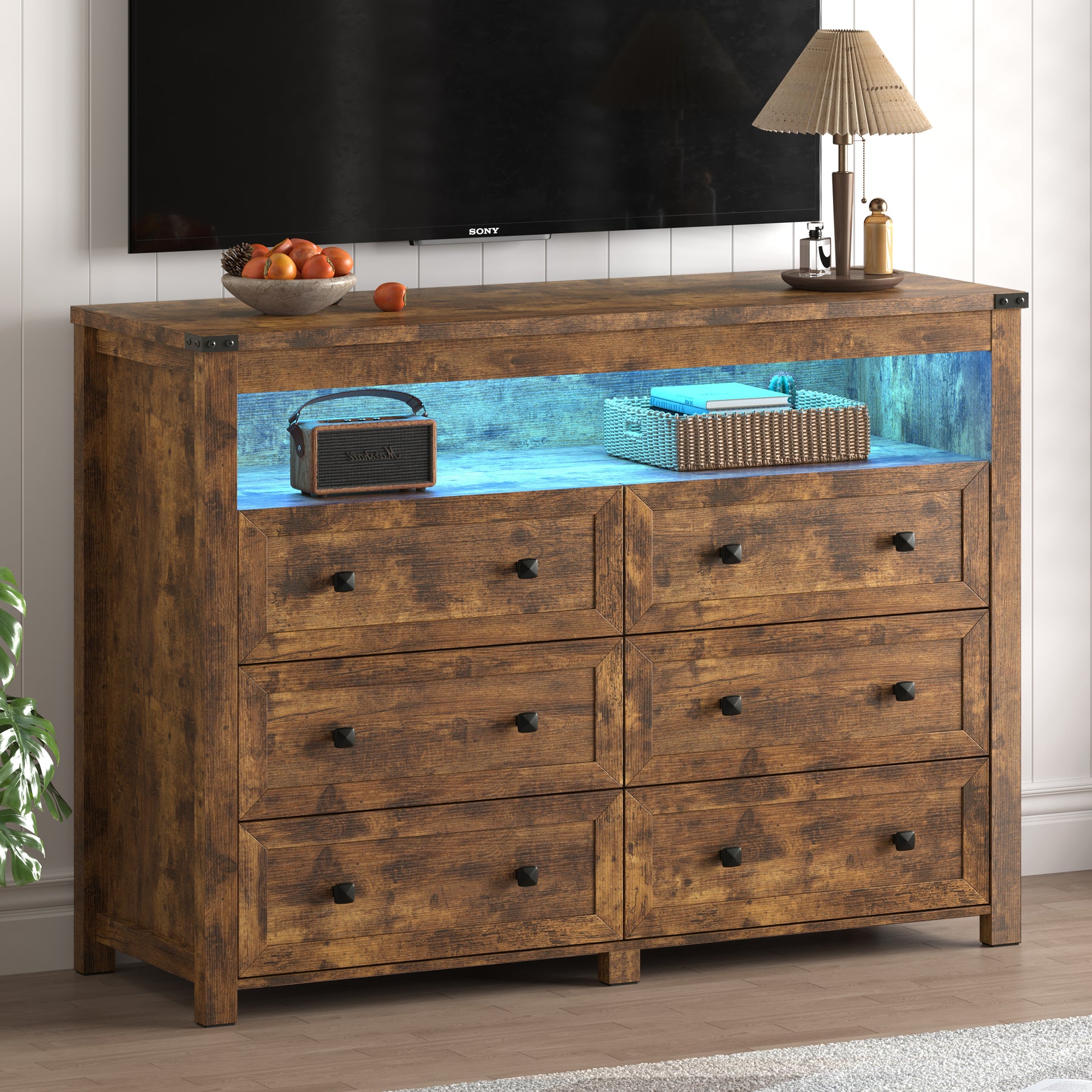 Liora  Six-Drawer High Dresser with LED Shelf