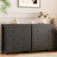 Farmhouse Nightstand with 3 Drawers – Wood Bedside Table