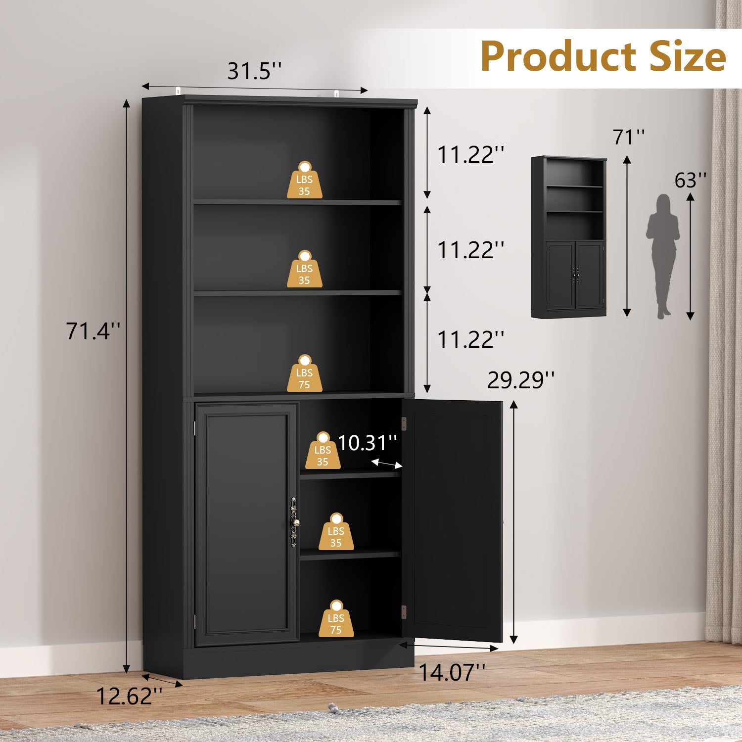 Marlowe 72'' Tall Bookcase with Doors