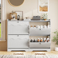 Wave-Edge Fluted Shoe Cabinet with 4 Flip Drawers