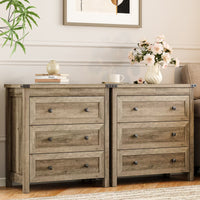 Farmhouse Nightstand with 3 Drawers – Wood Bedside Table