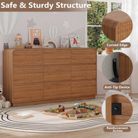 Safety features of the walnut nursery dresser including curved edges and anti-tip wall device