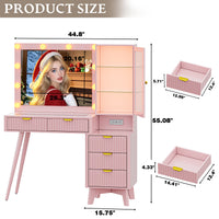 Linea Fluted Makeup Vanity Desk with Mirror & Lights, 5 Drawers| Anymaple