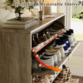 Elora gray oak finish flip-drawer shoe cabinet with adjustable removable dividers