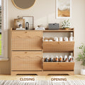 Wave-Edge Fluted Shoe Cabinet with 4 Flip Drawers