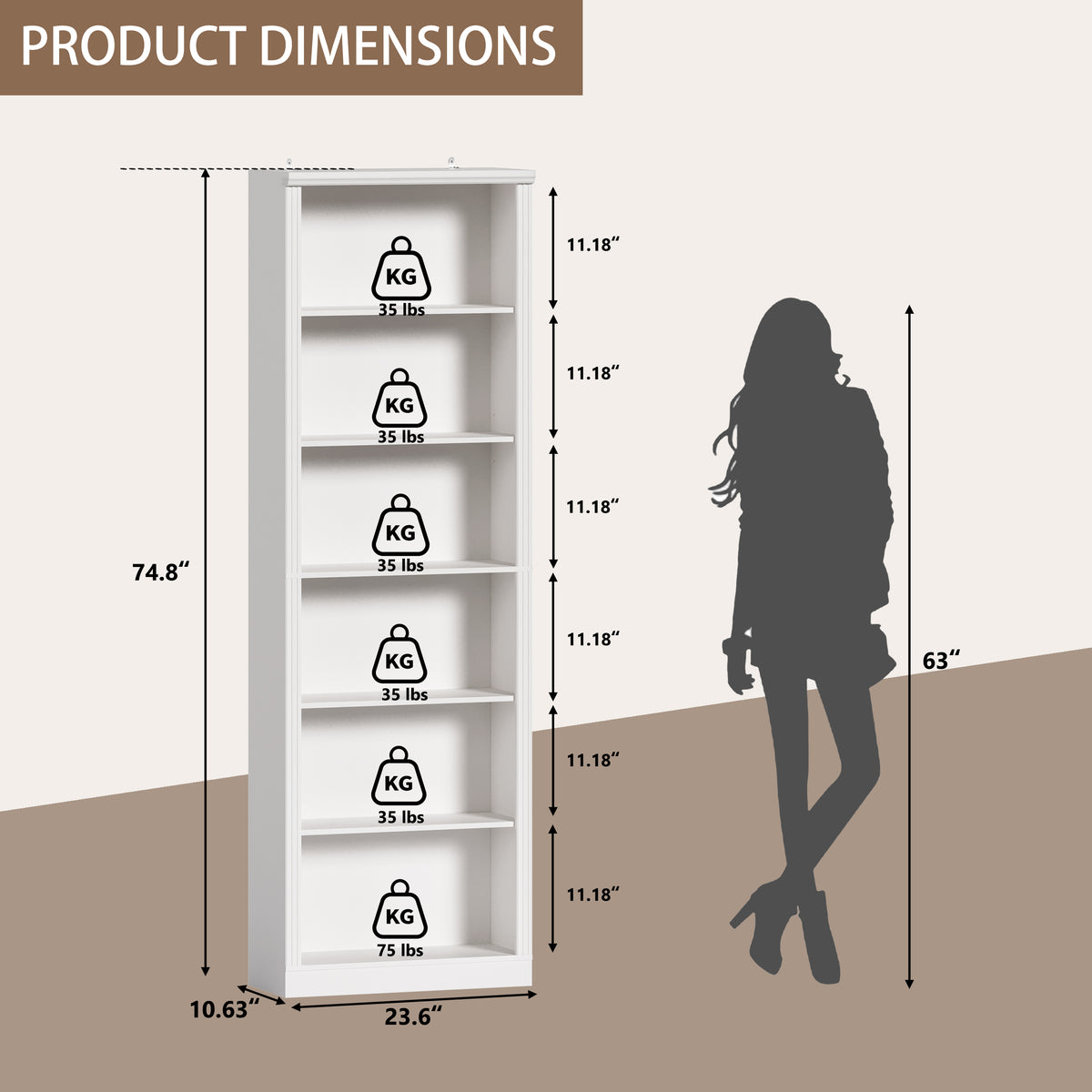 Tall Bookshelf, 6-Tier Bookcase