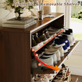 Elora walnut finish flip-drawer shoe cabinet with adjustable removable dividers