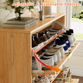 Elora natural oak finish flip-drawer shoe cabinet with adjustable removable dividers