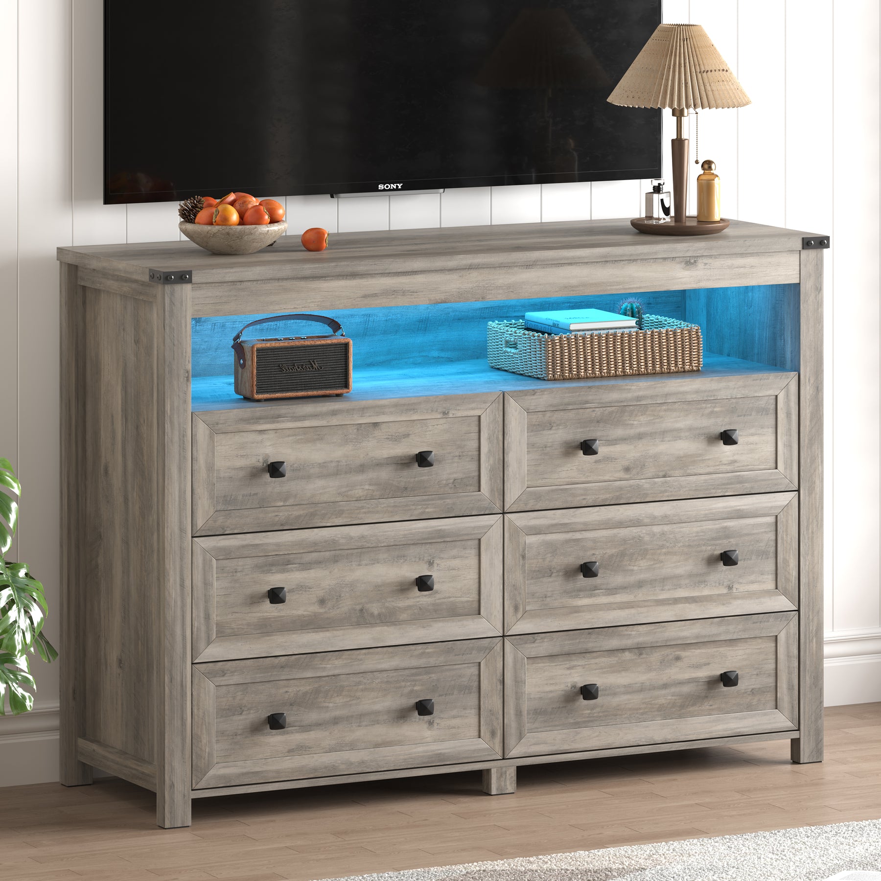 Liora  Six-Drawer High Dresser with LED Shelf
