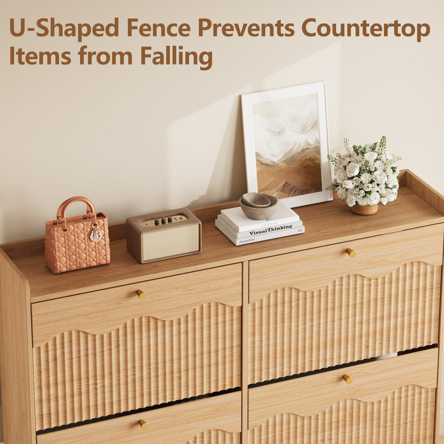 Wave-Edge Fluted Shoe Cabinet with 4 Flip Drawers