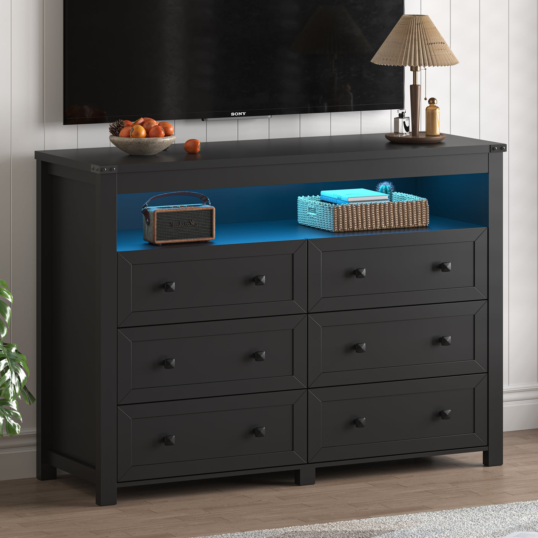 Liora  Six-Drawer High Dresser with LED Shelf