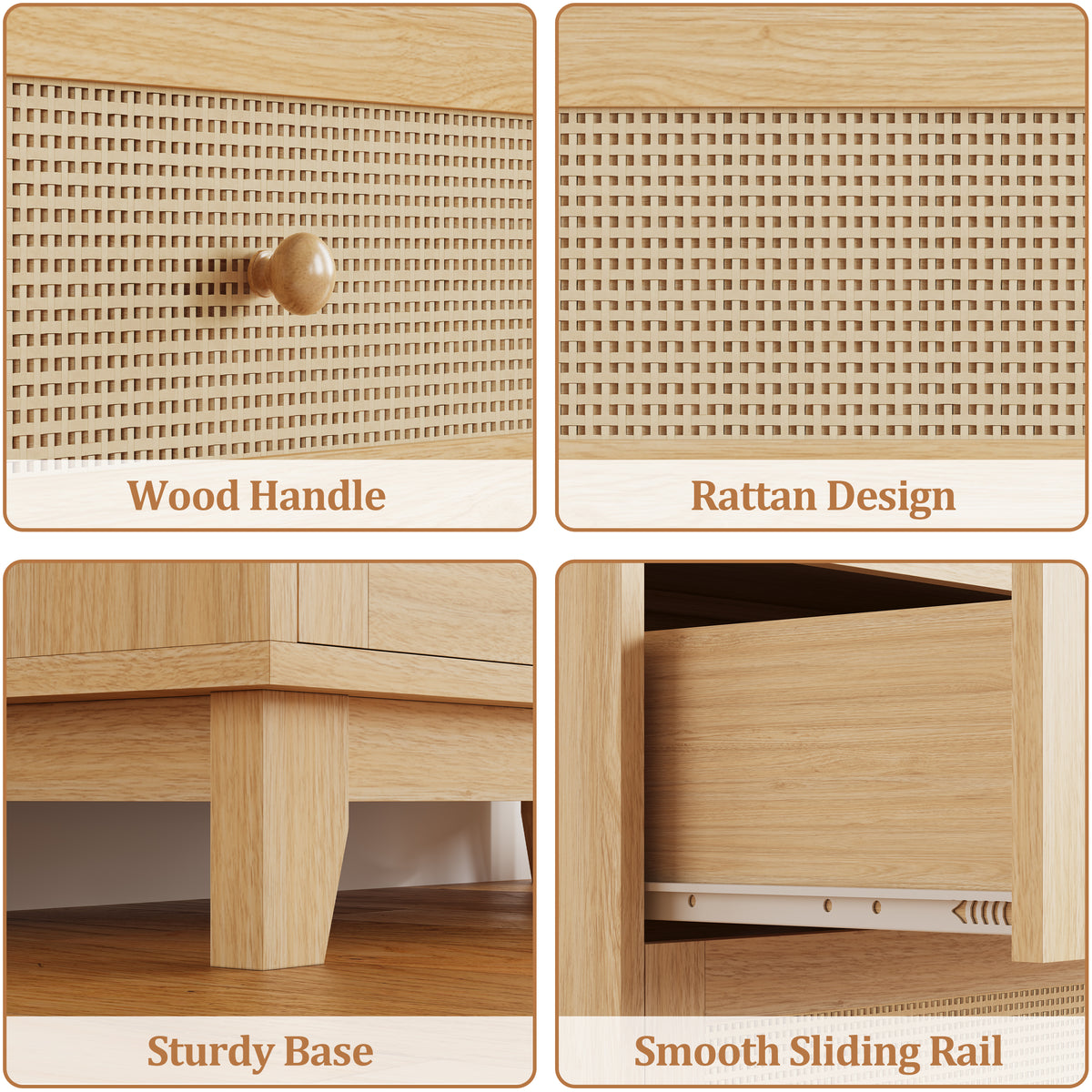 Caneva 29.5" Wide Large Rattan Nightstands with 2 Drawers