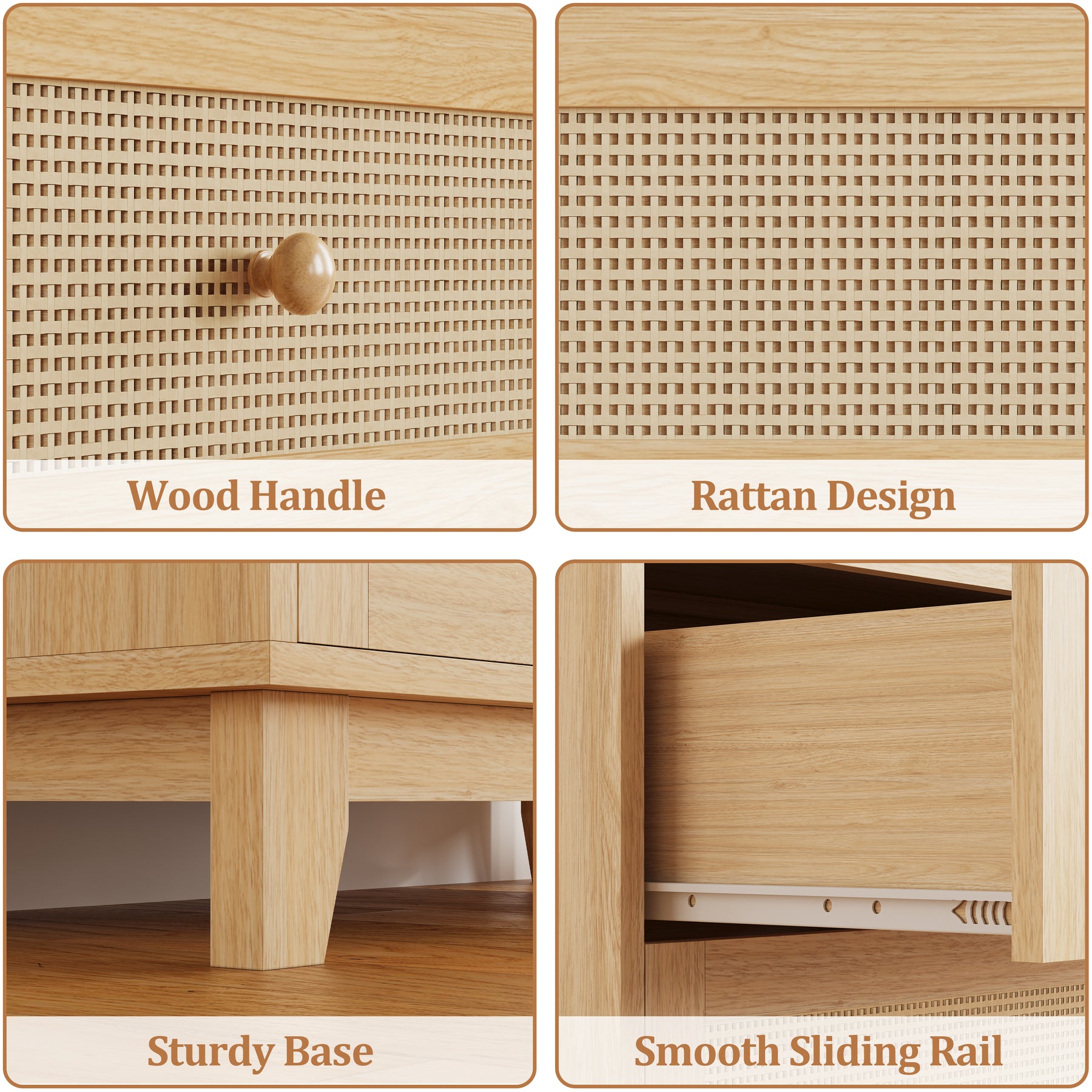 Caneva 29.5" Wide Large Rattan Nightstands with 2 Drawers