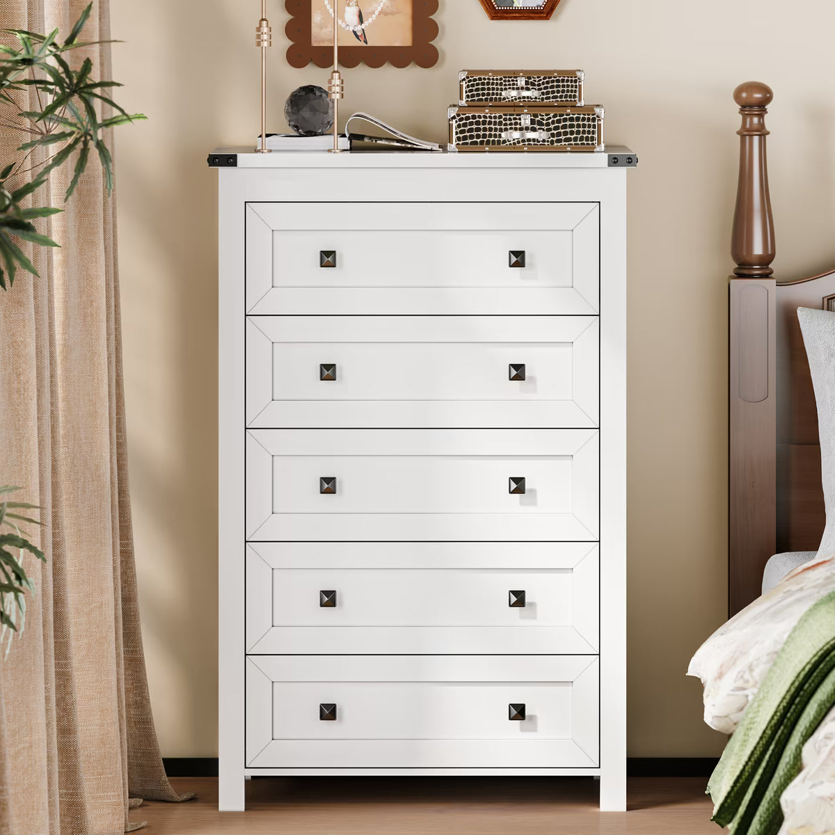 Ashford 5-Drawer Tall Dresser with Modern Bedroom Storage & Metal Handles | ANYMAPLE