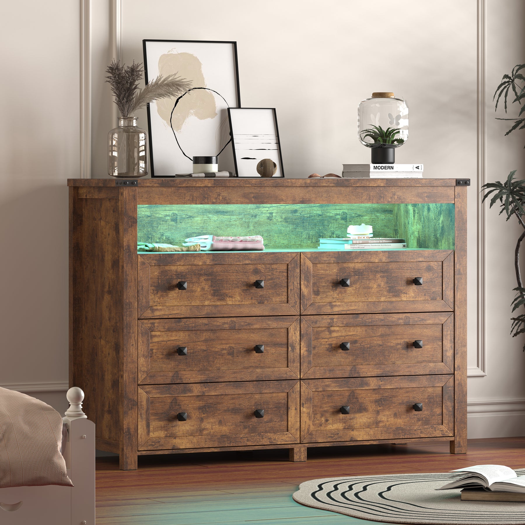Liora  Six-Drawer High Dresser with LED Shelf