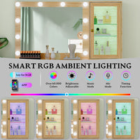 Linea Fluted Makeup Vanity Desk with Mirror & Lights, 5 Drawers| Anymaple