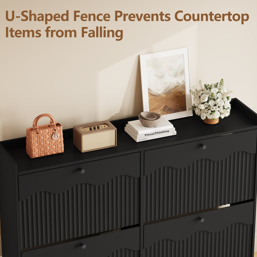Wave-Edge Fluted Shoe Cabinet with 4 Flip Drawers