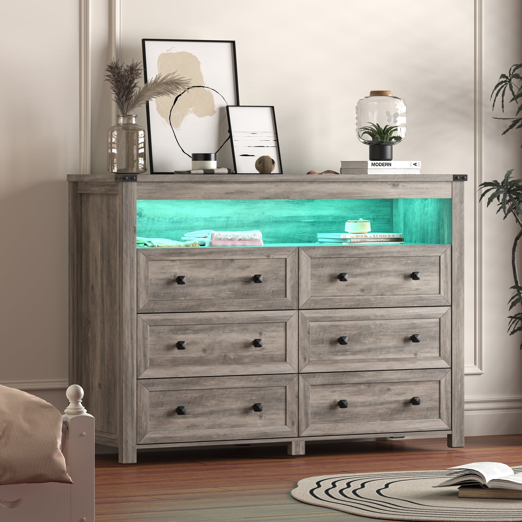 Liora  Six-Drawer High Dresser with LED Shelf