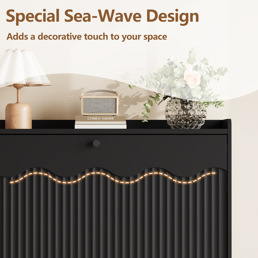 Wave-Edge Fluted Shoe Cabinet with 4 Flip Drawers
