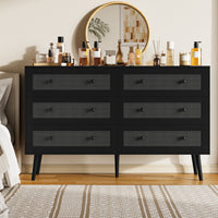 Anymaple Rattan Dresser for Bedroom, 6 Drawer 47.2'' Wide Boho Wood Dresser