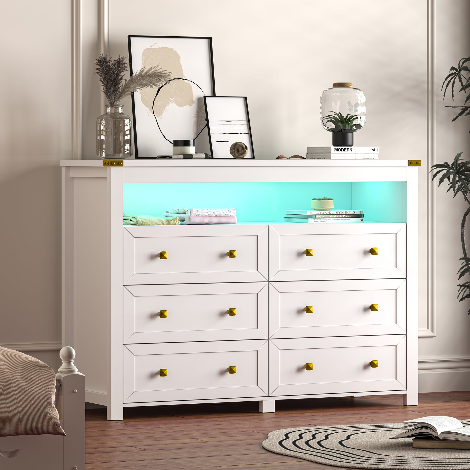 Liora  Six-Drawer High Dresser with LED Shelf