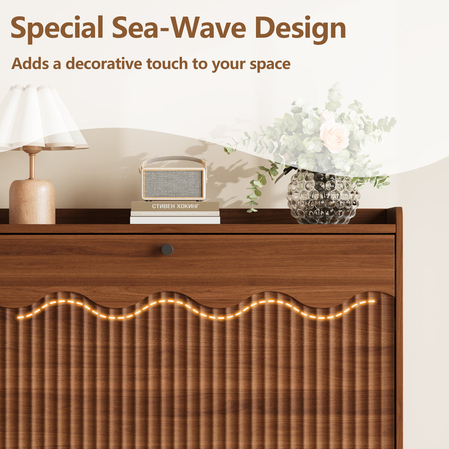 Wave-Edge Fluted Shoe Cabinet with 4 Flip Drawers