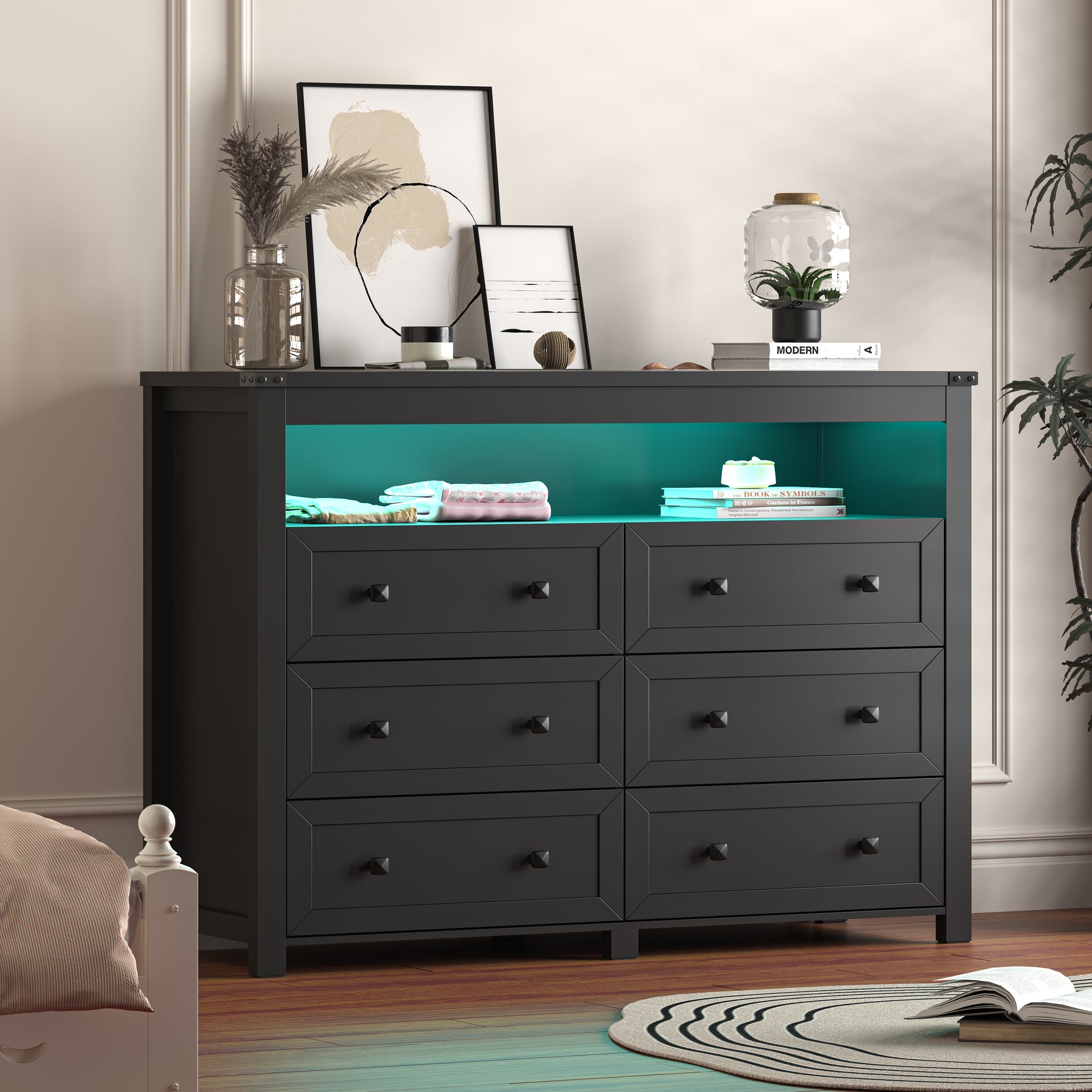 Liora  Six-Drawer High Dresser with LED Shelf