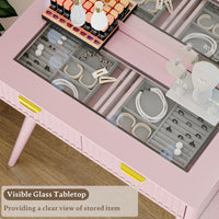 Linea Fluted Makeup Vanity Desk with Mirror & Lights, 5 Drawers| Anymaple