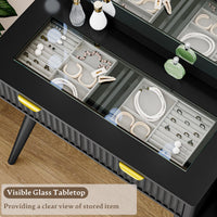 Linea Fluted Makeup Vanity Desk with Mirror & Lights, 5 Drawers| Anymaple
