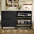 Elora black flip-drawer cabinet storing sneakers, flats and ankle boots