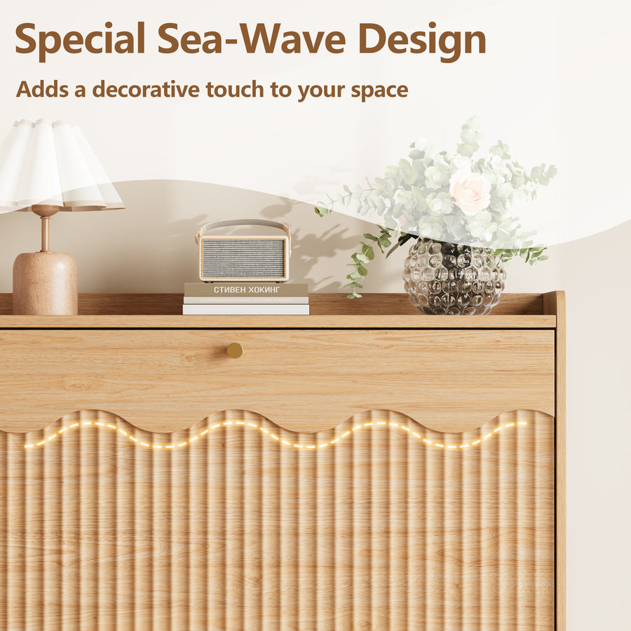 Wave-Edge Fluted Shoe Cabinet with 4 Flip Drawers