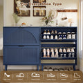 Elora blue flip-drawer cabinet storing sneakers, flats and ankle boots