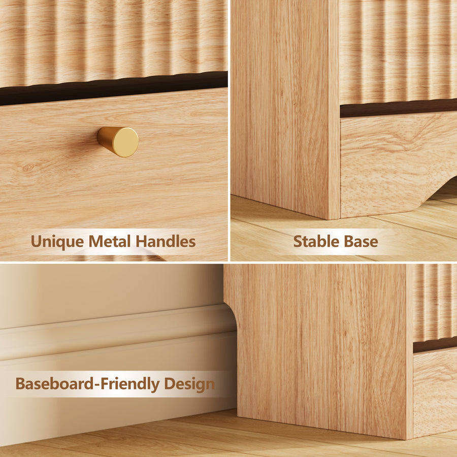 Wave-Edge Fluted Shoe Cabinet with 4 Flip Drawers