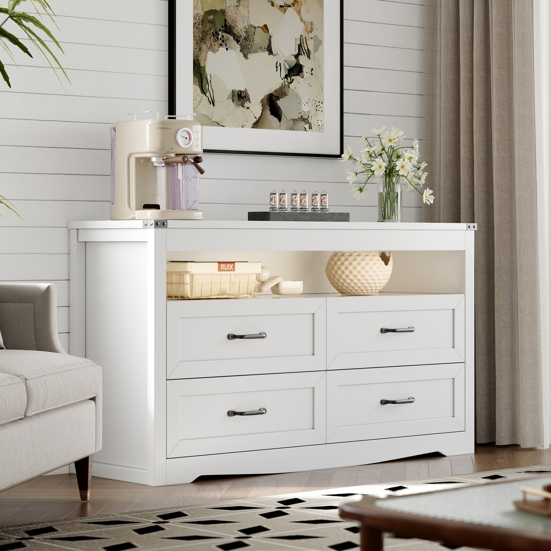 Liora 47" Four-Drawer Dresser with LED Shelf
