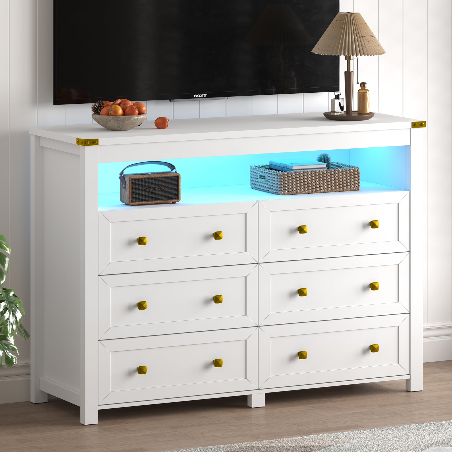 Liora  Six-Drawer High Dresser with LED Shelf