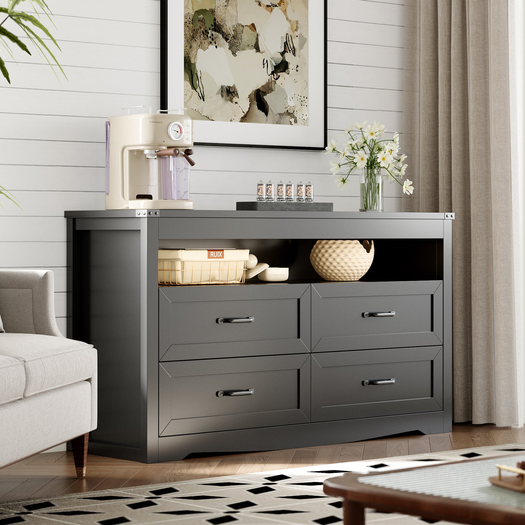 Liora 47" Four-Drawer Dresser with LED Shelf