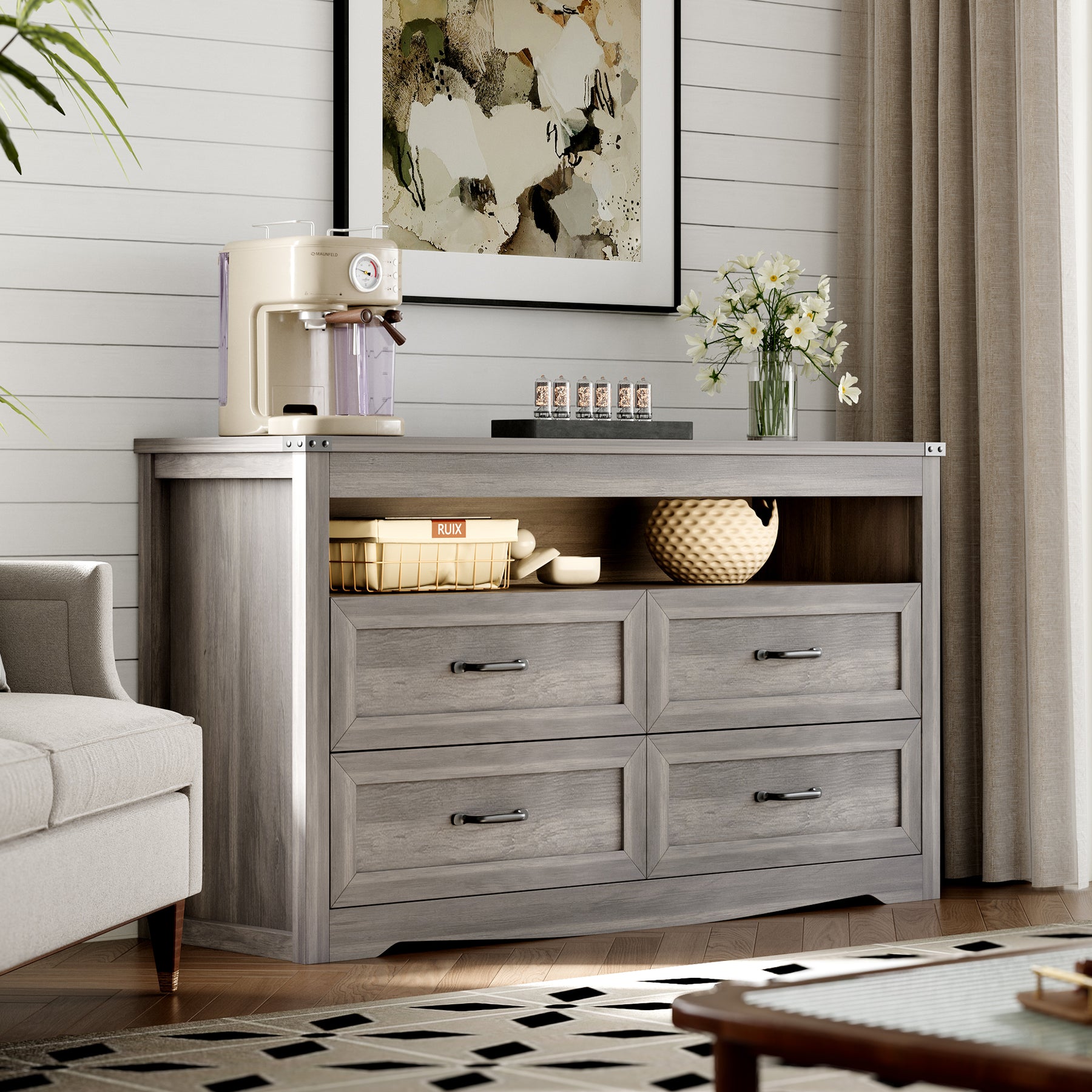 Liora 47" Four-Drawer Dresser with LED Shelf