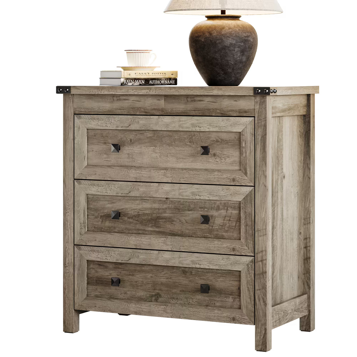 Farmhouse Nightstand with 3 Drawers – Wood Bedside Table