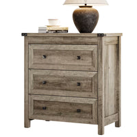 Farmhouse Nightstand with 3 Drawers – Wood Bedside Table