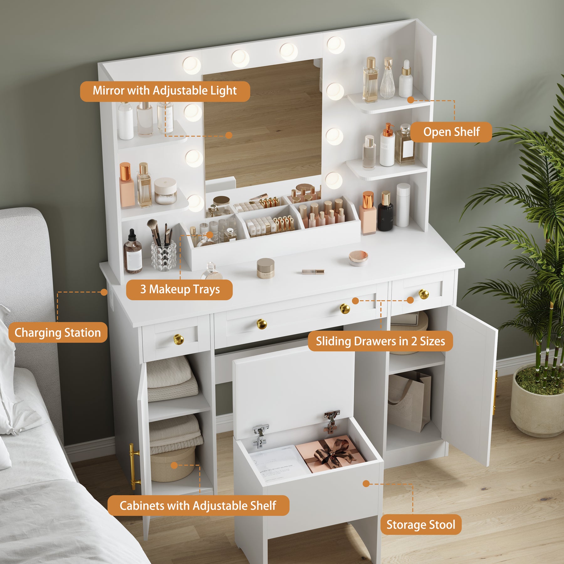 Anymaple Vanity Desk with Mirror & Lights