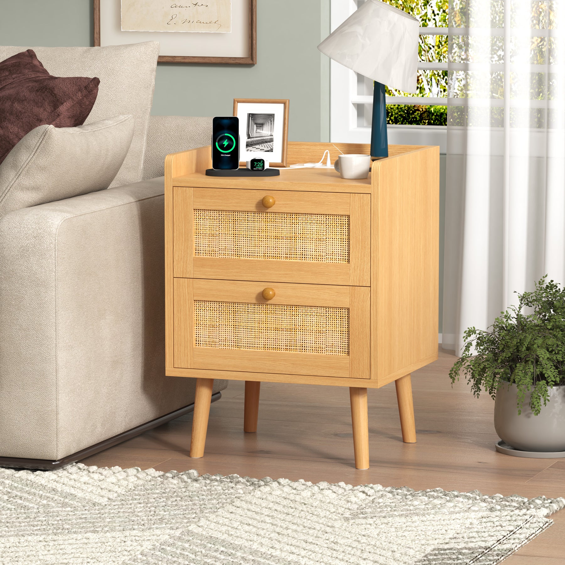 Caneva Nightstand with Charging Station