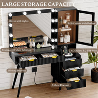Linea Fluted Makeup Vanity Desk with Mirror & Lights, 5 Drawers| Anymaple