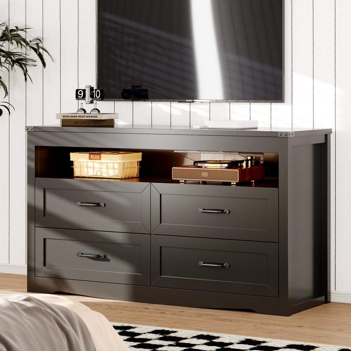 Liora 47" Four-Drawer Dresser with LED Shelf