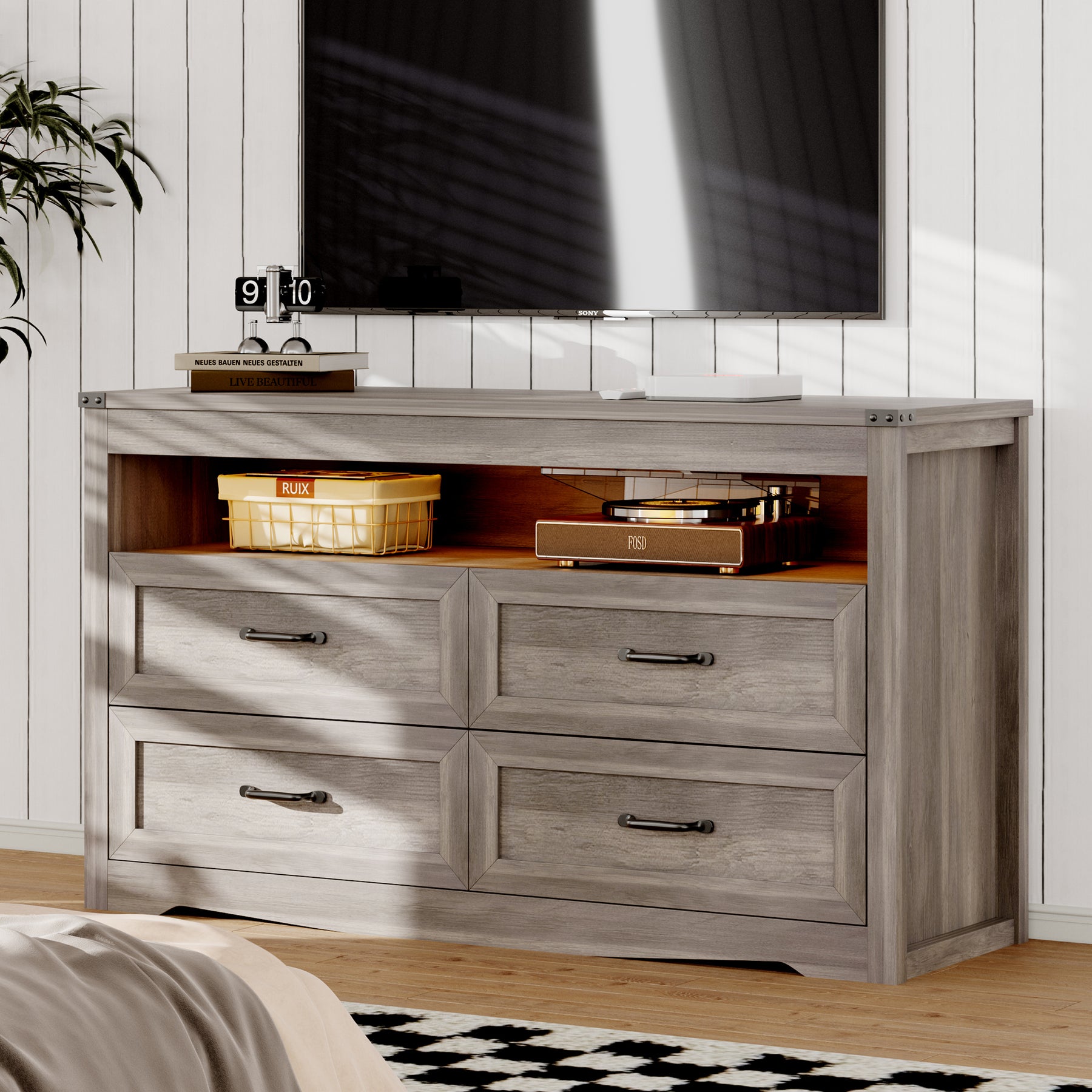 Liora 47" Four-Drawer Dresser with LED Shelf