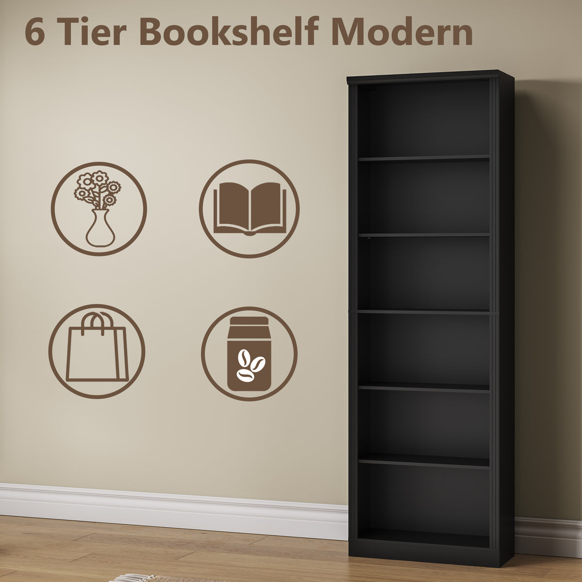 Tall Bookshelf, 6-Tier Bookcase