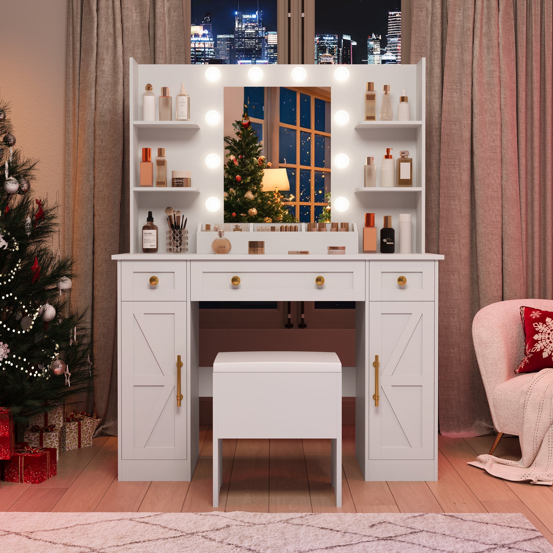 Anymaple Vanity Desk with Mirror & Lights