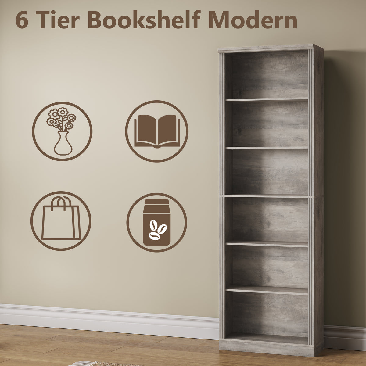 Tall Bookshelf, 6-Tier Bookcase