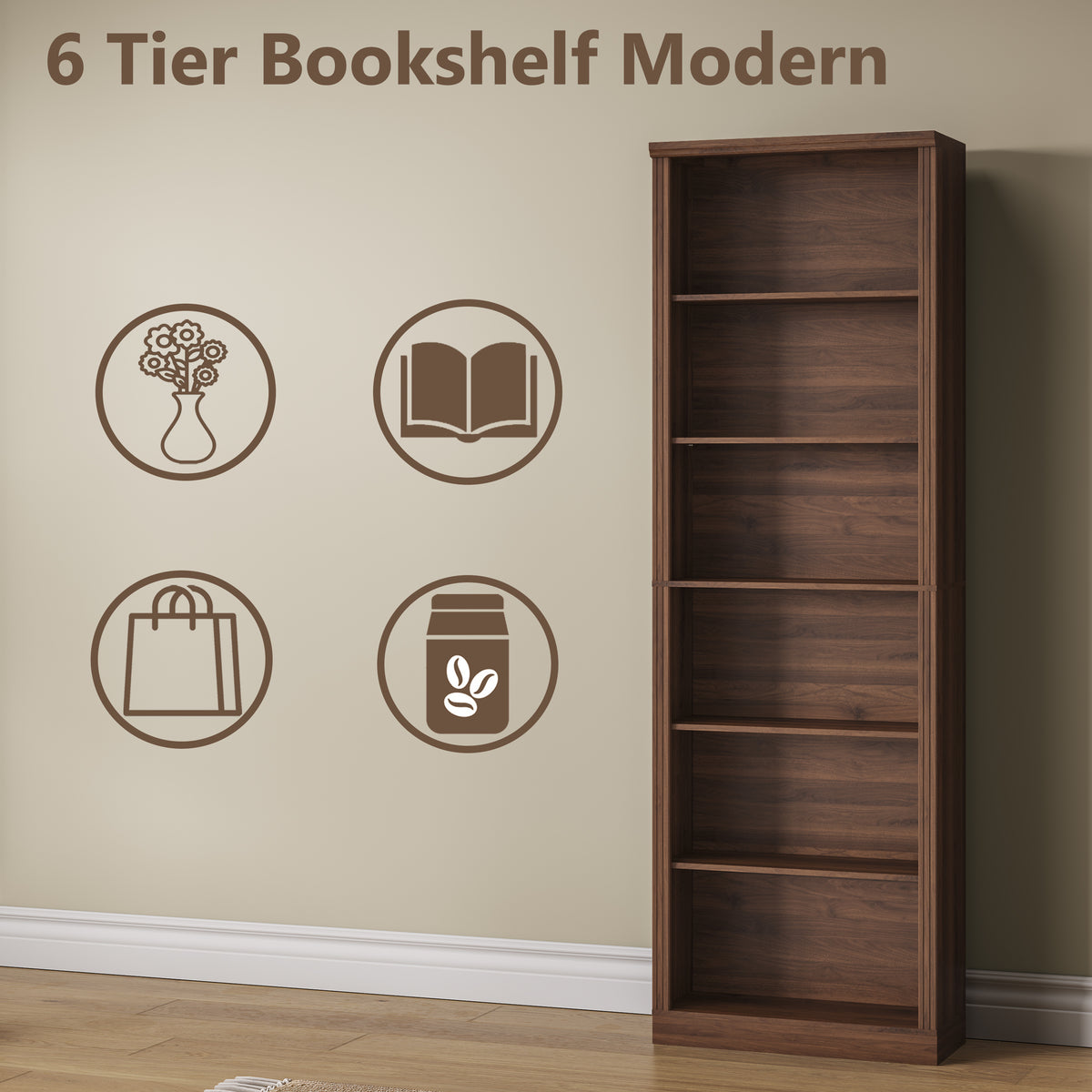 Tall Bookshelf, 6-Tier Bookcase