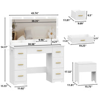 HLG023 44” Vanity Desk with 38" Large Mirror and 9 LED Lights & Glass Top and Power Outlet