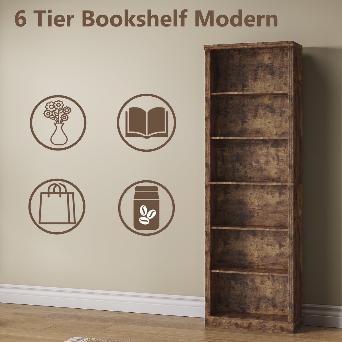 Tall Bookshelf, 6-Tier Bookcase